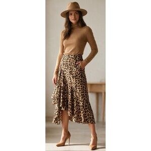 DESIGNER MISA ANIMAL PRINT HIGH LOW RUFFLE DETAIL SKIRT SIZE SMALL